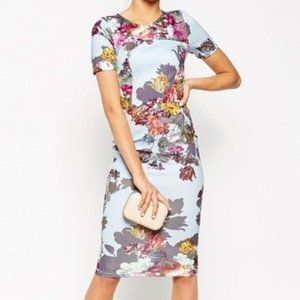 ASOS PETITE Floral T-Shirt Body-Conscious Midi Dress Size 4